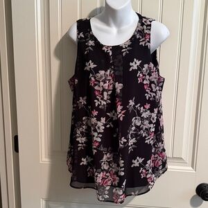 White House Black Market Black Floral Sleeveless Chiffon Camisole
